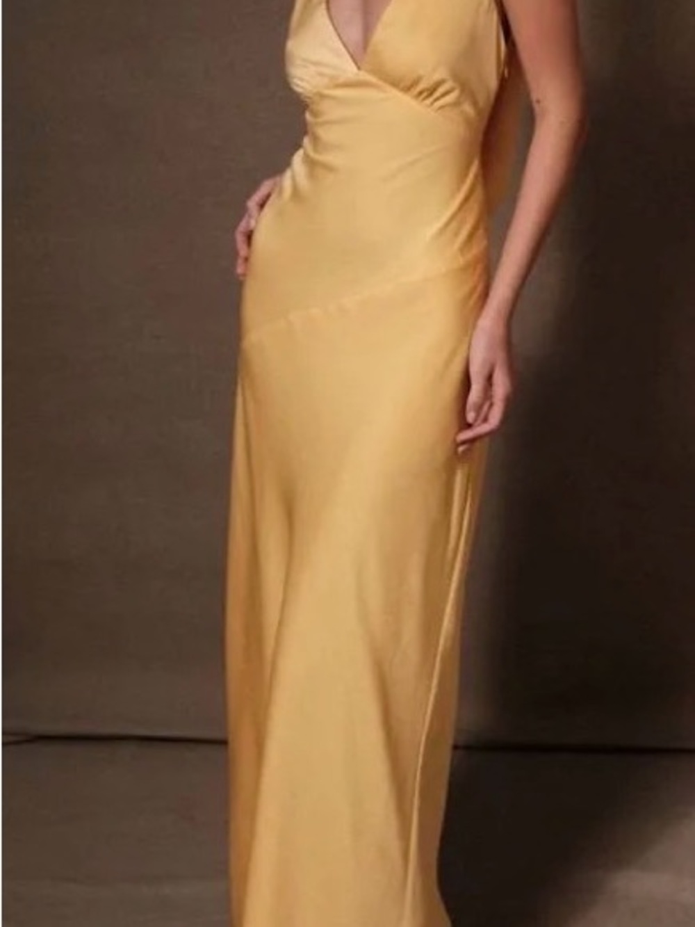 Meshki Yellow Backless Cowl Satin Gown - Picture 2 of 2